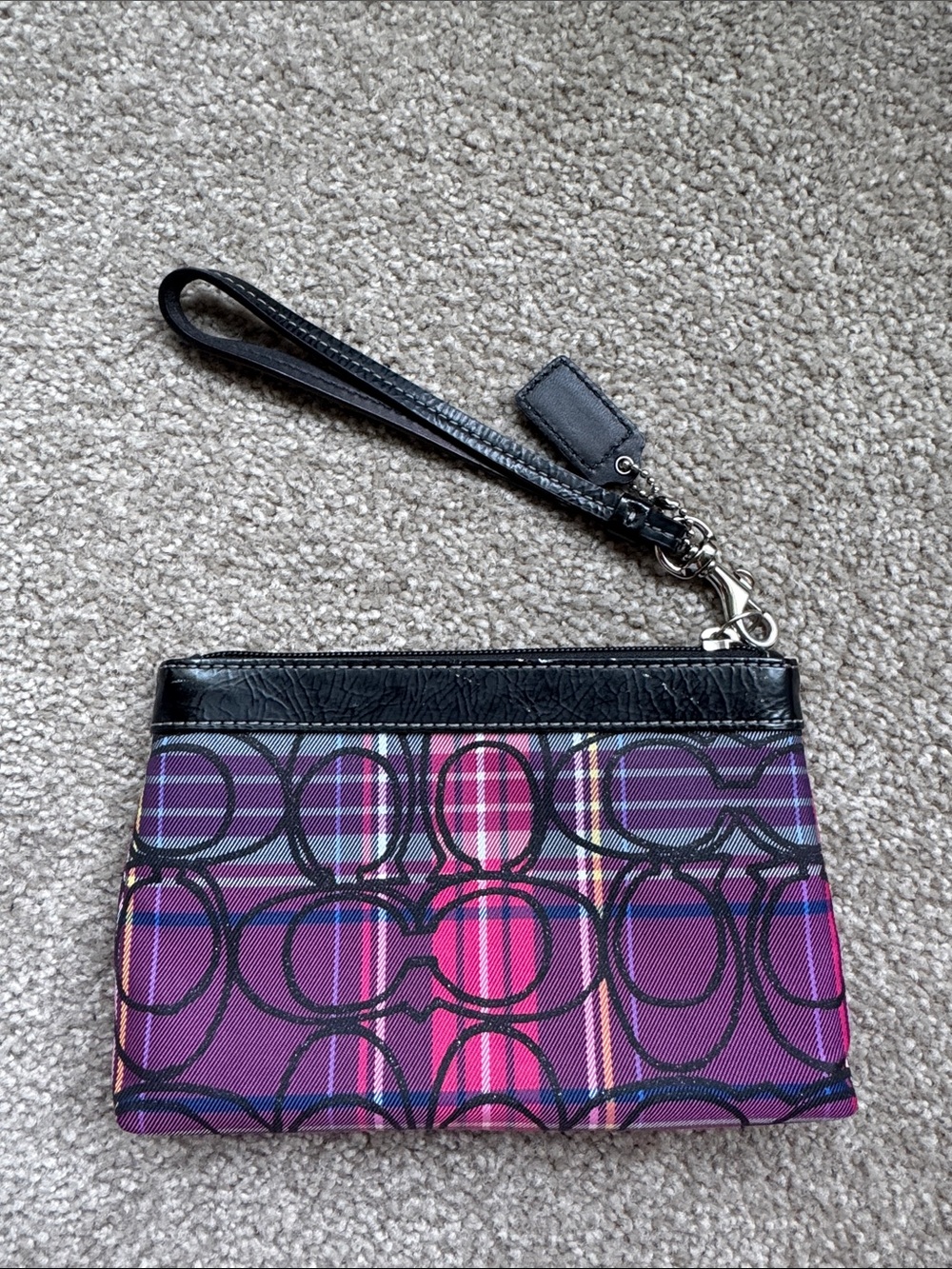 Coach Pink and Purple Signature Wristlet with Black Trim - Picture 2 of 5